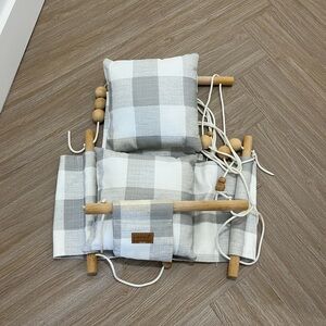 Plaid Baby Swing with Wooden Accents